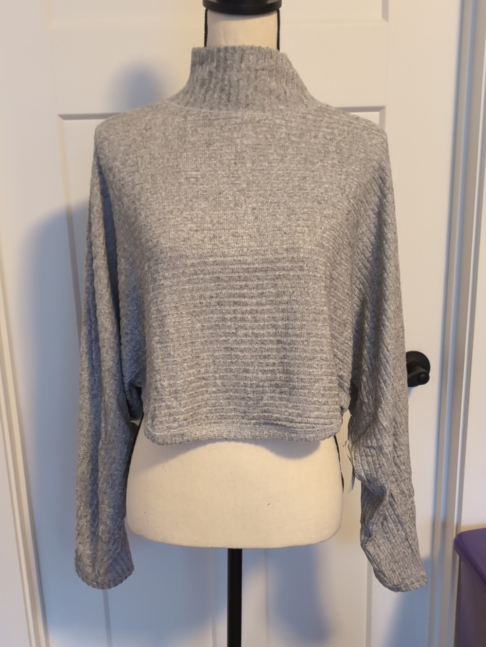 Pilcro Mock Neck Gray Cropped Women's Sweater